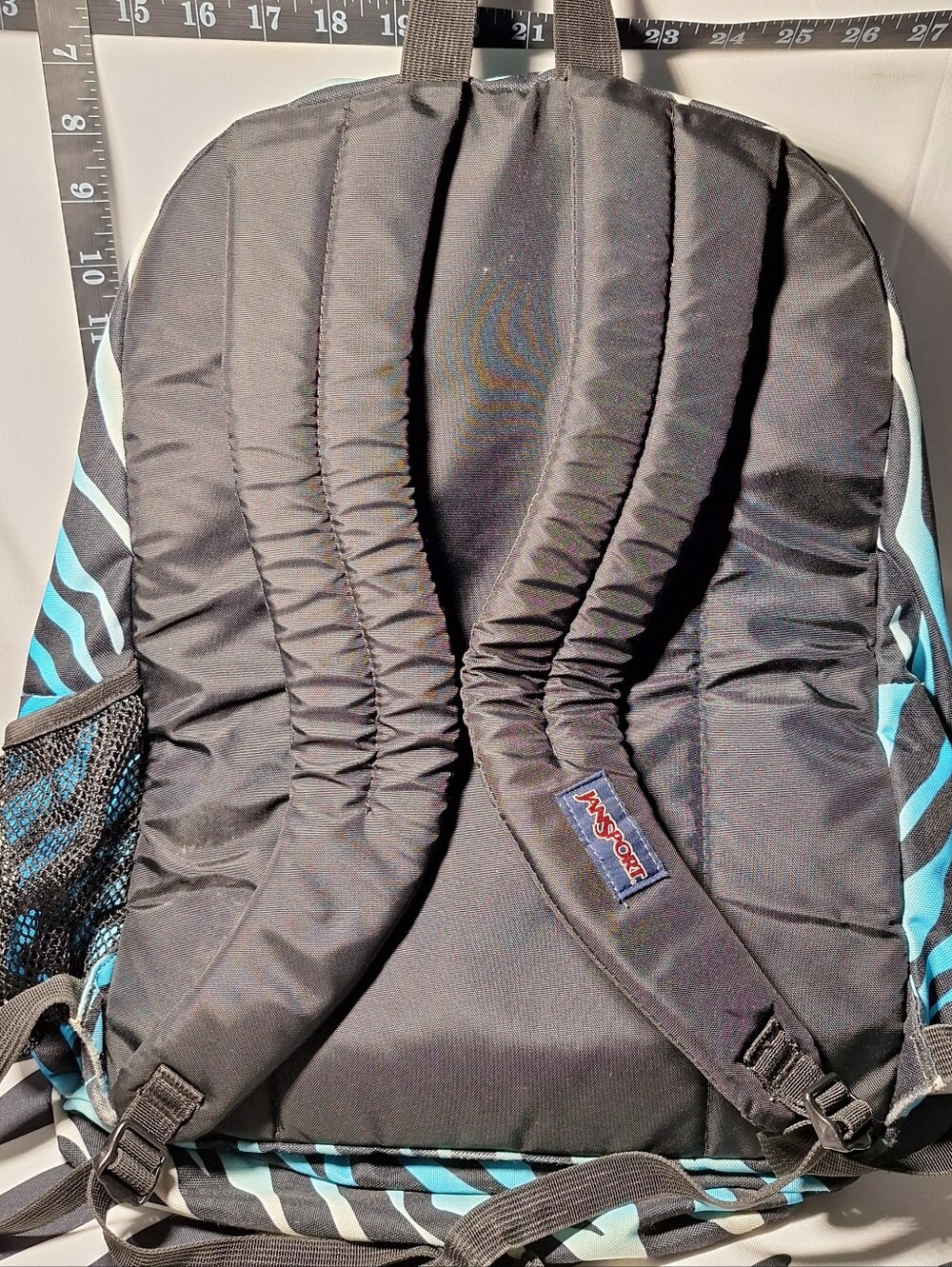 Jansport Backpack, Zebra Stripes, Black & Blue & White w/Blue Accents - Picture 8 of 15